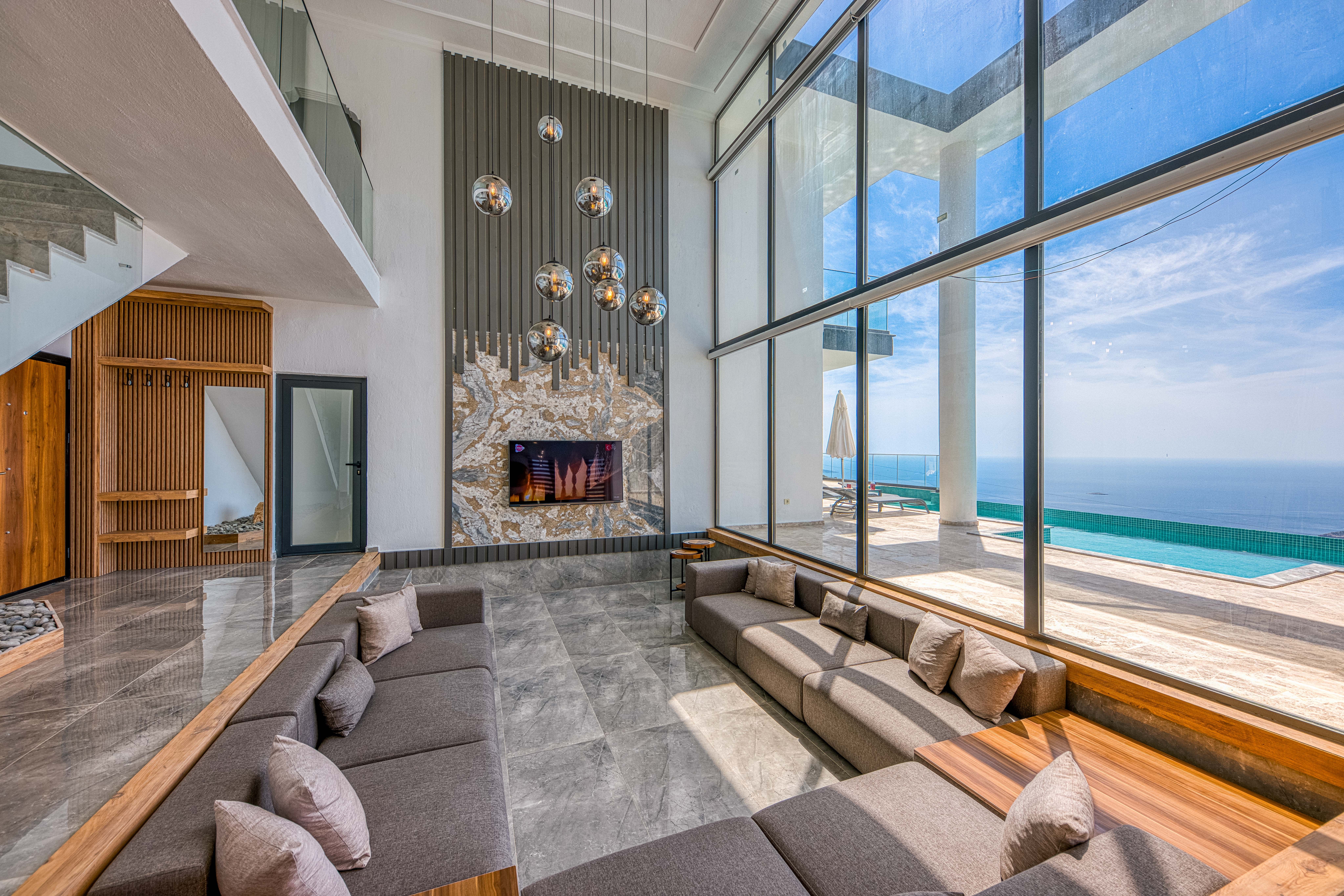 Modern luxury interior with open glass facade
